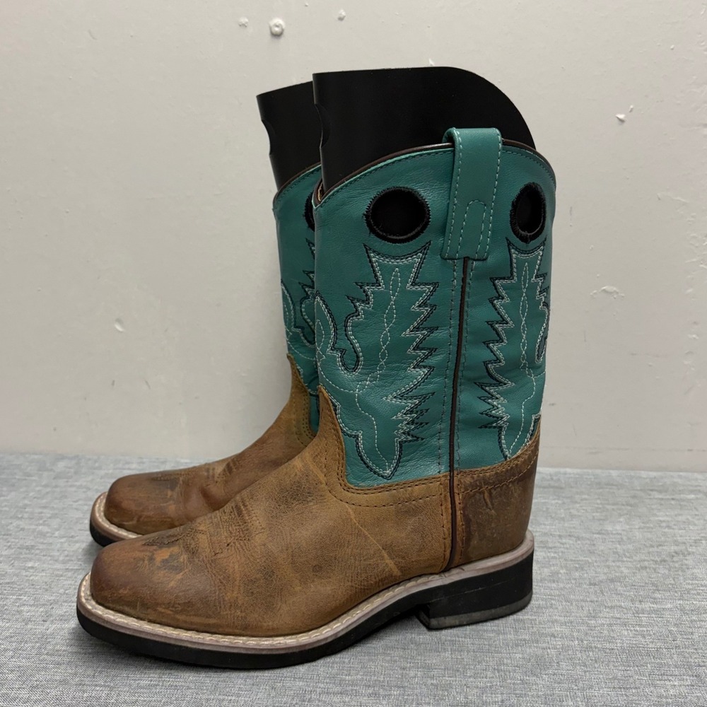 Smoky Mountain Boots Western Kids 2 Brown Teal Leather Square Toe 3524C